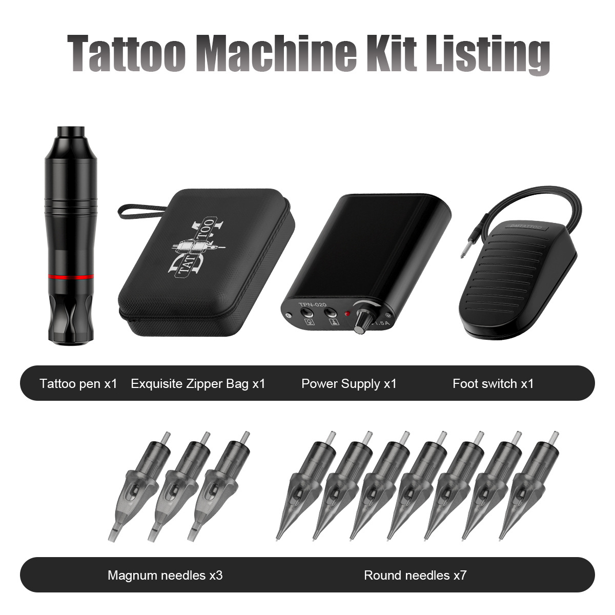 Mini Tattoo Machine with Power Mini Rotary Professional Tattoo Pen for Beginner wiht Foot Pedal Cartridge Needle Practise