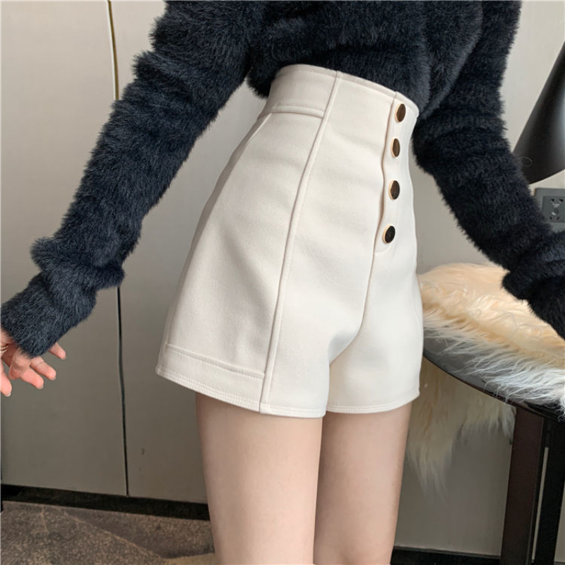 Women's Shorts Women's Shorts Korean Elegant Button Autumn Basic Solid High Waist Full Matching Shorts Casual Women's Vintage Wide Leg 