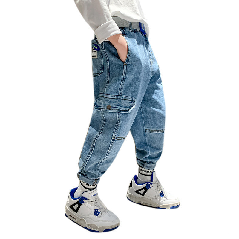 Jeans Boys' cargo pants children's blue Trousers spring and autumn sports jeans children's Korean casual clothing 5 6 8 9 10 12 14 year