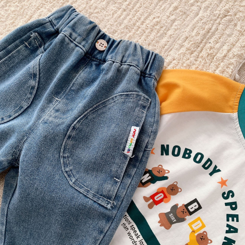 Jeans Spring Boys Jeans Korean Style Kids Solid Loose denim Pants Casual Trousers 230406