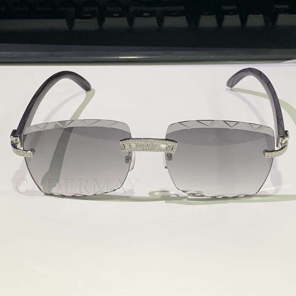 Hot Selg sier Baguette Moissanite Sun Glasses Dia Men Rimless Metal Purple Lens Sunglasses