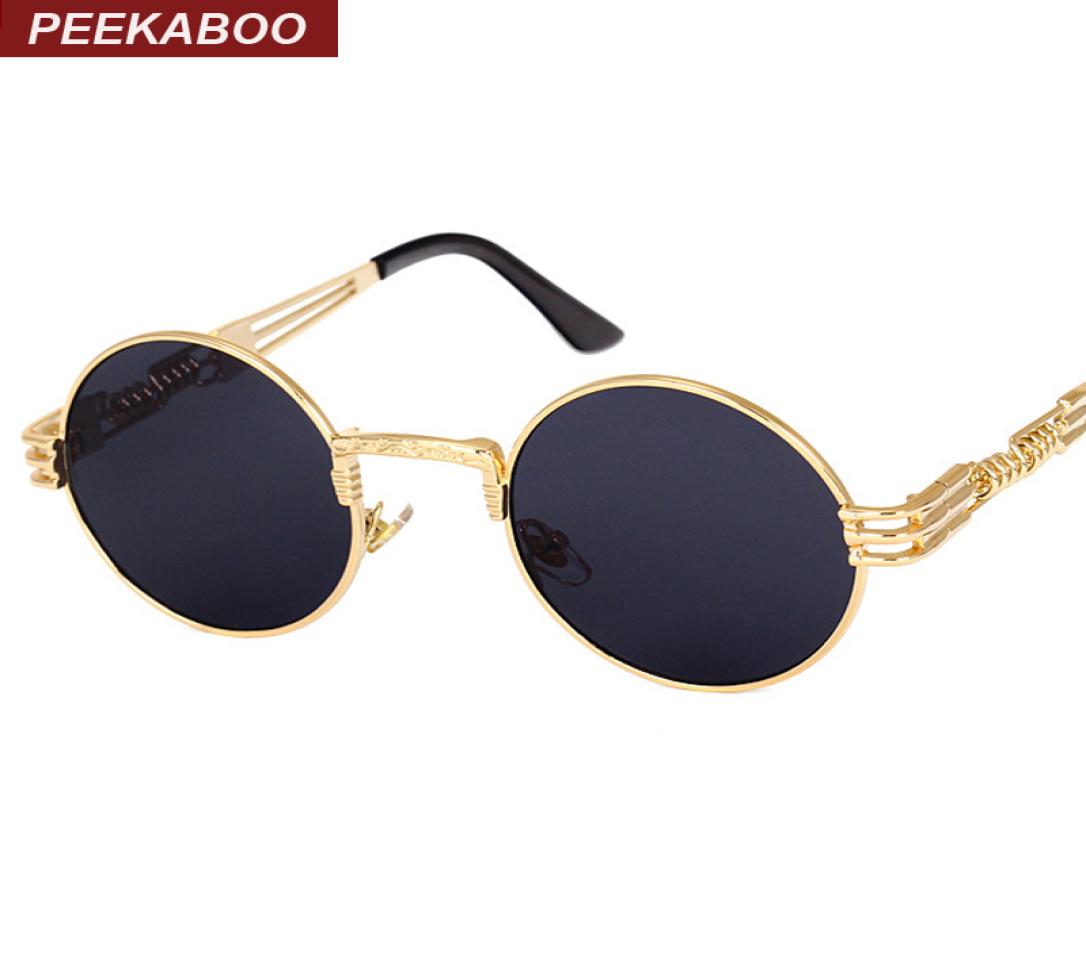 LuxuryPeekaboo vintage retro gothic steampunk mirror sunglasses gold and black sun glasses vintage round circle men UV gafas de s