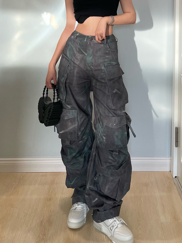 Women's Shorts TWOTYLE Streetwear Wide Leg Pants For Women High Waist Patchwork Pockets Camouflage Trousers Female Clothing Fashion 230404