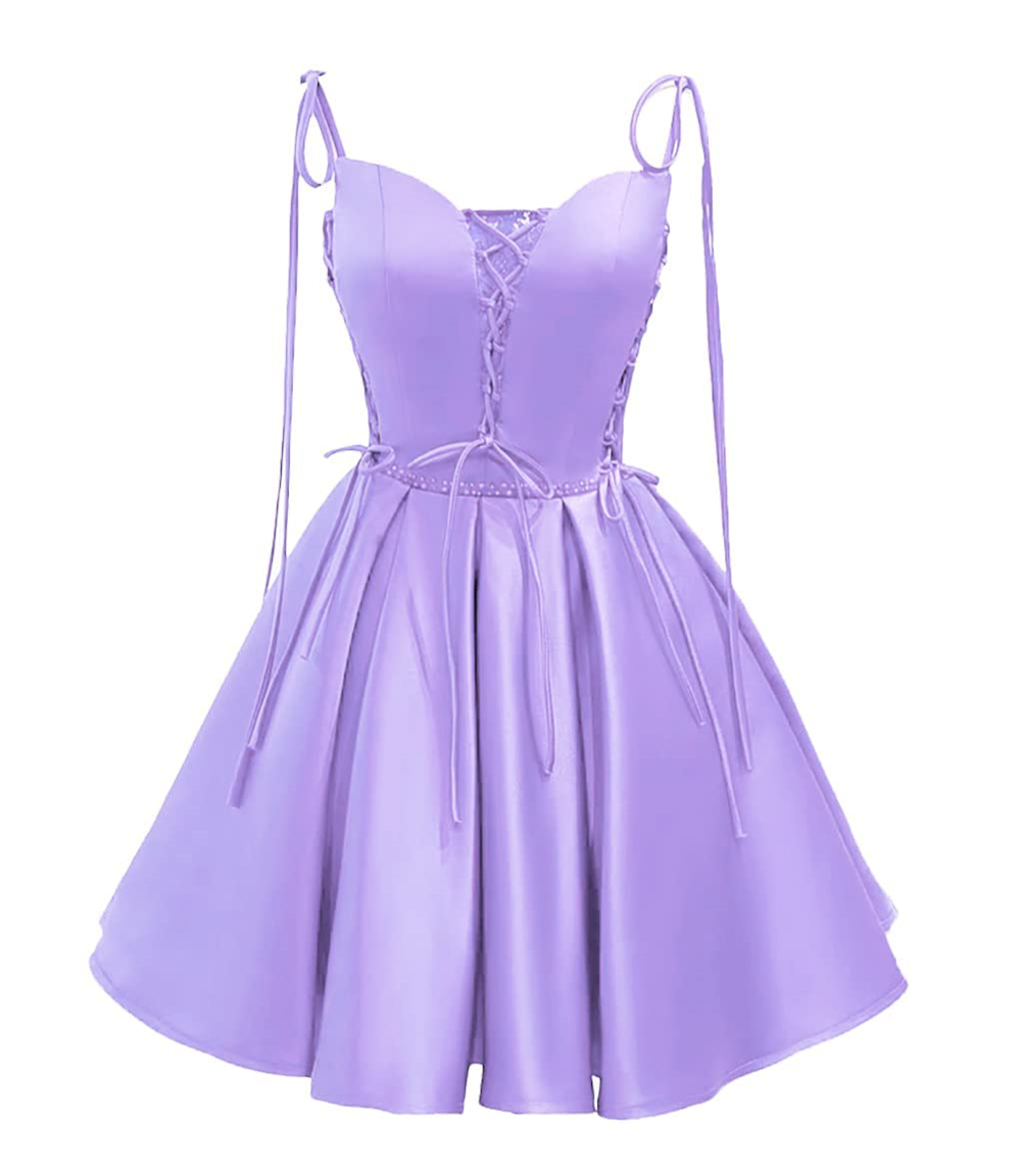 A Line Short Spaghetti Straps Homecoming Dresses Satin Princess Mini Cocktail Formal Occasion Birthday Prom Graudation Cocktail Party Gowns HD1005