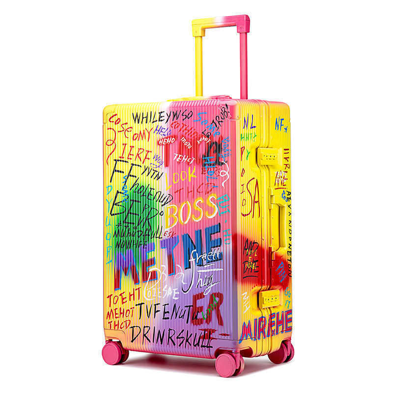 Trendy graffiti luggage, women's and men's trolley case, internet red ins, new trendy universal wheel boarding password box, travel box