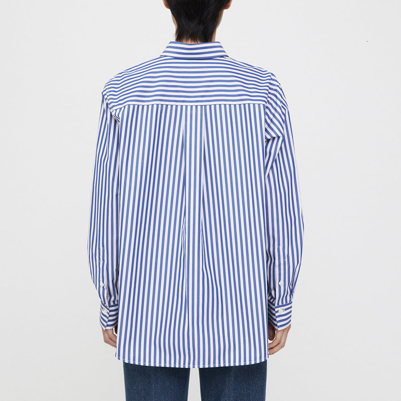 Women's Blouses Shirts TOTE Cotton Lapel Stripe Thank You Winter Commuting Loose Long Sleeve Singlebreasted Women 230404