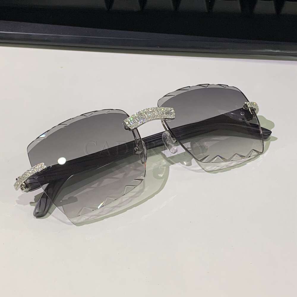 Hot Selg sier Baguette Moissanite Sun Glasses Dia Men Rimless Metal Purple Lens Sunglasses