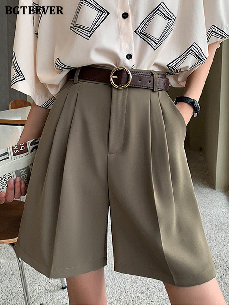 Women's Shorts BGTEEVER Casual High Waist Single Button Women's Wide Leg Shorts Spring/Summer Solid Pocket Loose Women's Shorts 230406