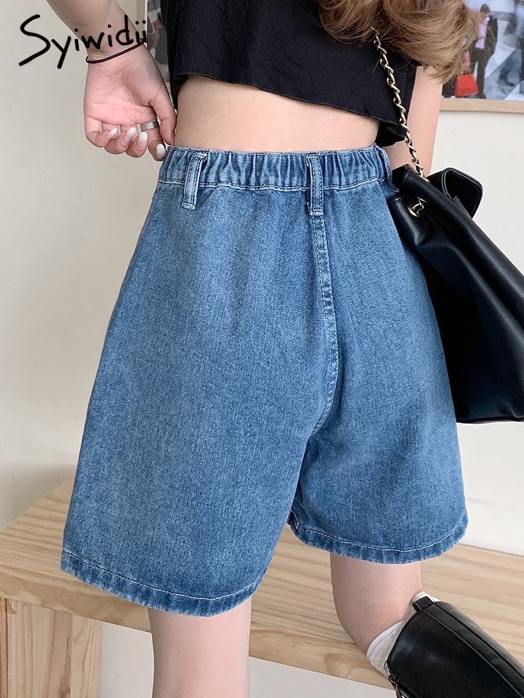 Women's Shorts Syiwidii denim Shorts Women's High Waist Jeans Retro Street Costume Patches Fashion Loose Pockets High Street Blue Shorts 230