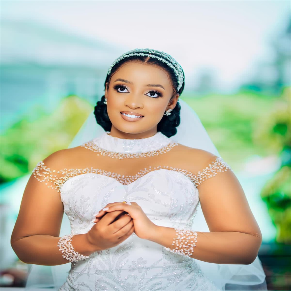 2023 Nov Arabic Aso Ebi Plus Size Sequined Lace Mermaid Wedding Dress Sheer Neck Beaded Bridal Gowns Dresses ZJ561