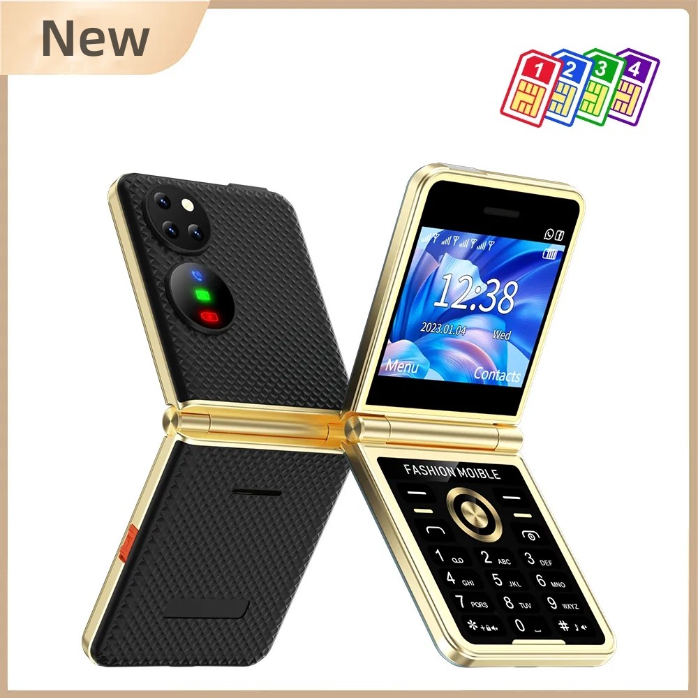Unlocked P21 Flip Mobile Phone 4 SIM Card 2G GSM HD Camera Magic Voice Blacklist LED Flashlight Speed Dial Super Lightweight Flip Pocket Cell Phone