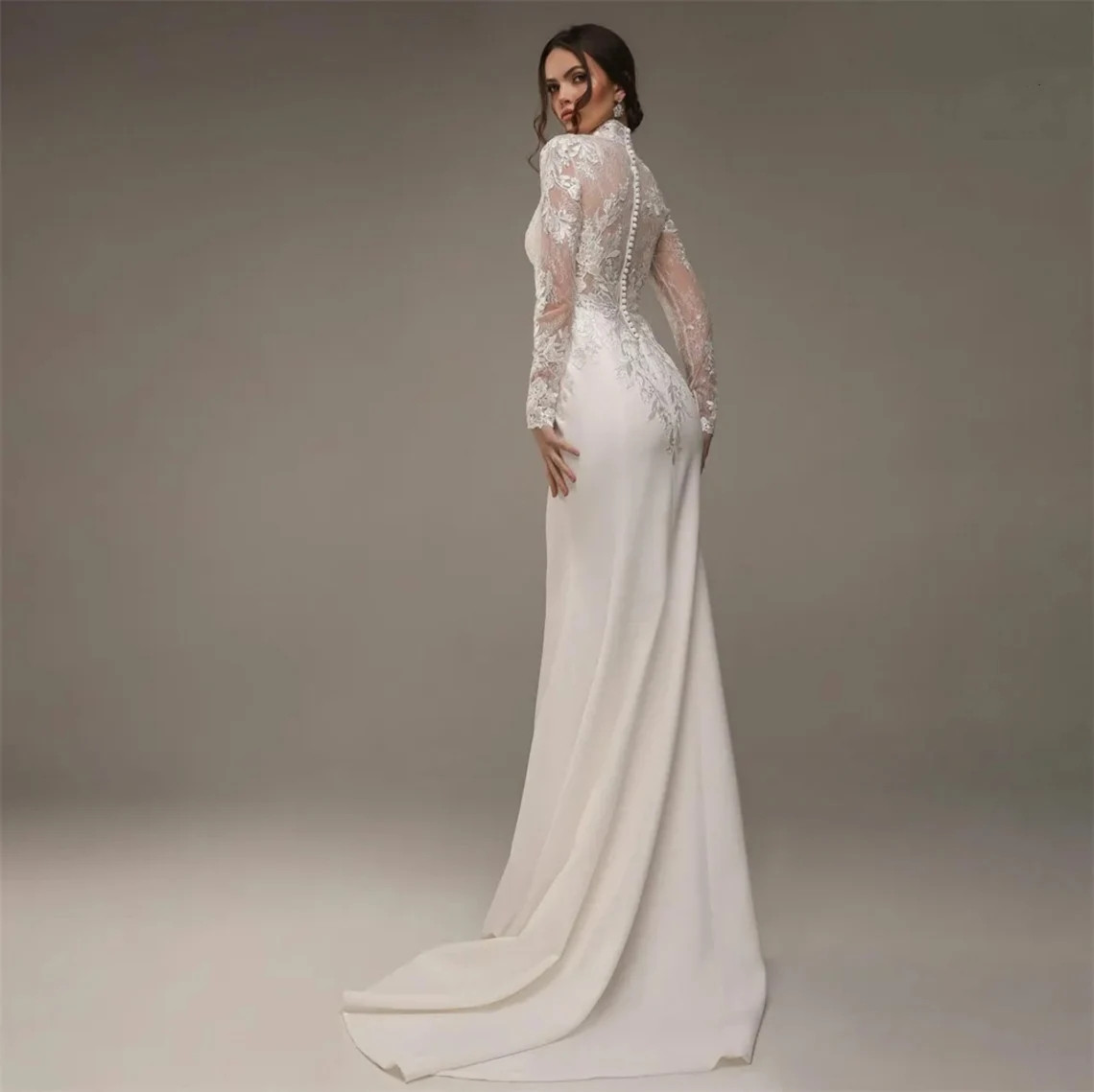 V Neck Wedding Dress Ruched Long Sleeveless Bridal Gowns Floor Length Bride Dress Robe De Novia 2024 Floral Lace