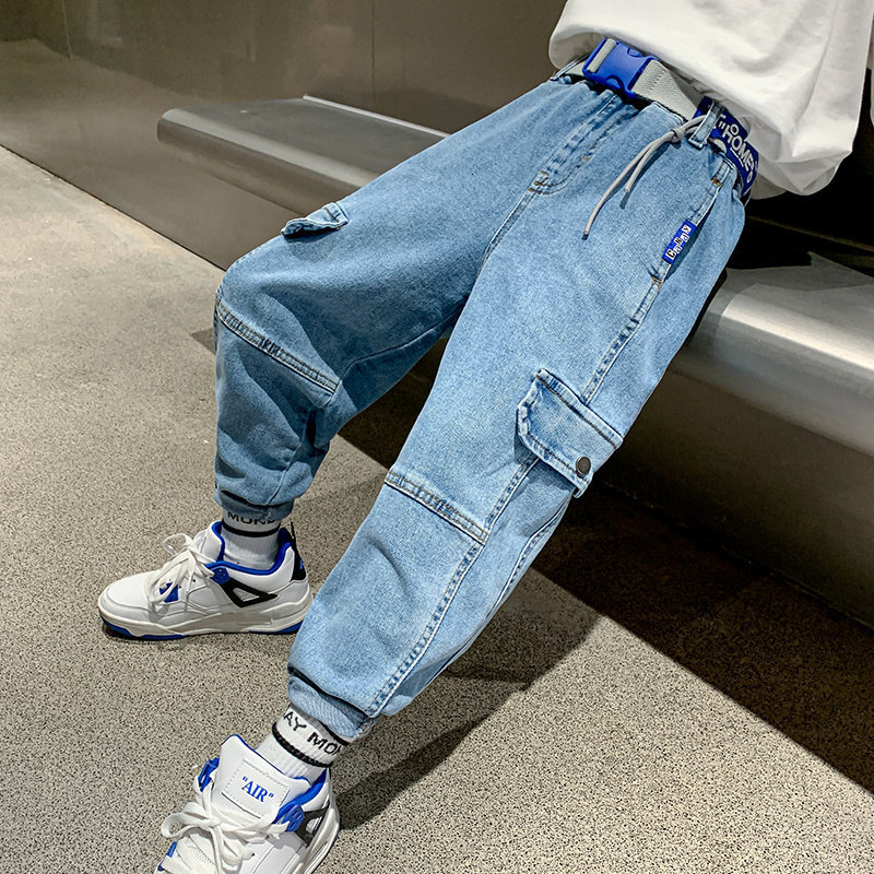 Jeans Boys' cargo pants children's blue Trousers spring and autumn sports jeans children's Korean casual clothing 5 6 8 9 10 12 14 year