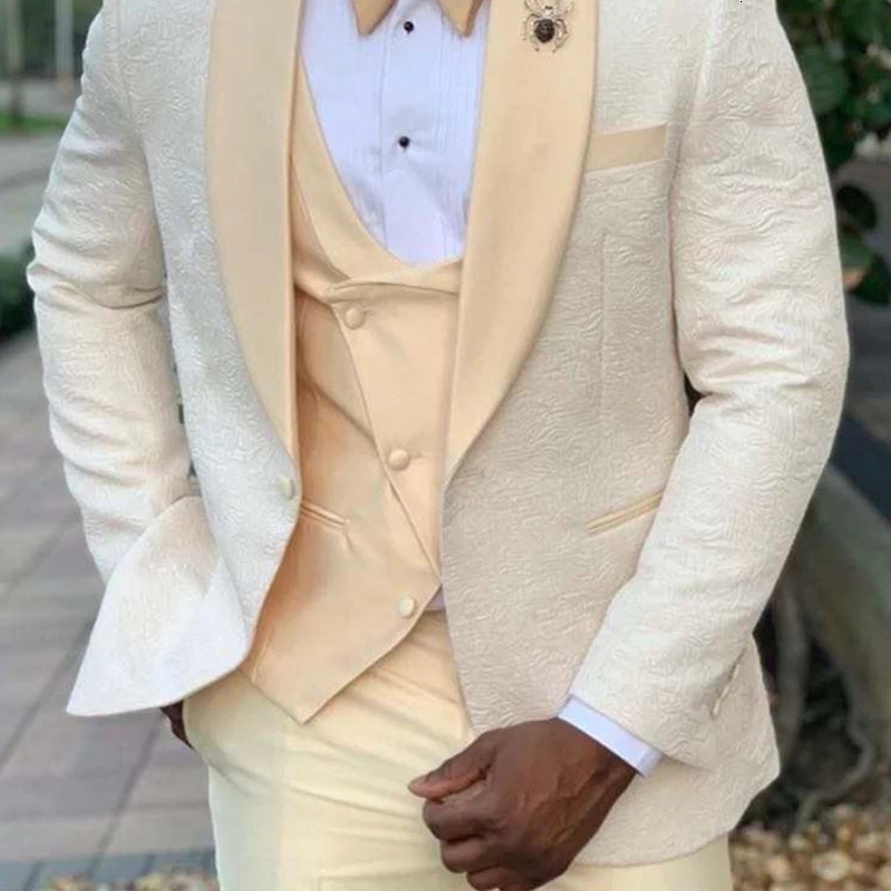 Men's Suits Blazers Wedding Flower Pattern Men's Set 3-piece Costume Men's Tailcoat Ultra Thin Fit for Groom Ball Terno Masculino Jacke