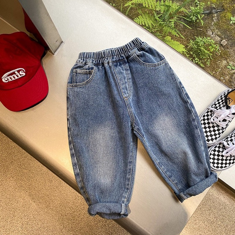 Jeans Autumn Boys' Retro Style Casual Jeans 2-8 Year Children's Beach Wash Loose Fit Full Pair Jeans 230406