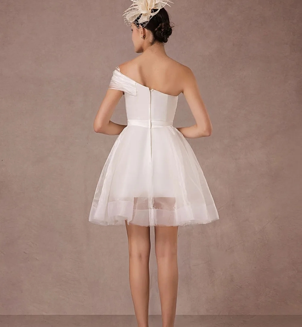 Simple Short Wedding Dress 2024 One-Shoulder A Line Pleats Backless Bridal Party Gowns Summer Boho Vestidos De Noiva