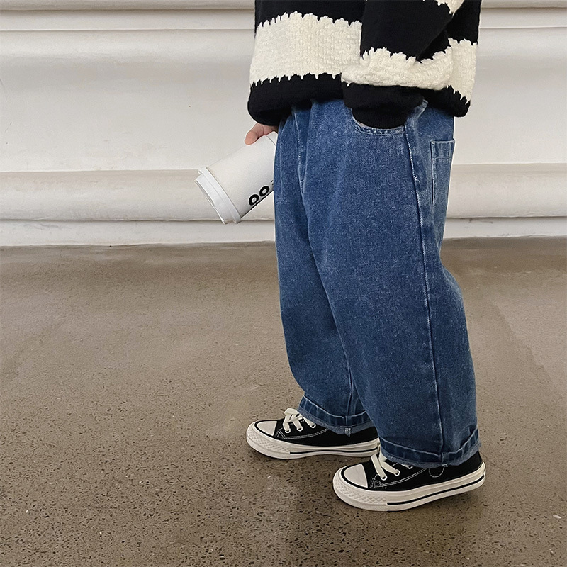 Jeans Spring Men's Solid Color Straight Jeans Children's Loose Casual Jeans 230406