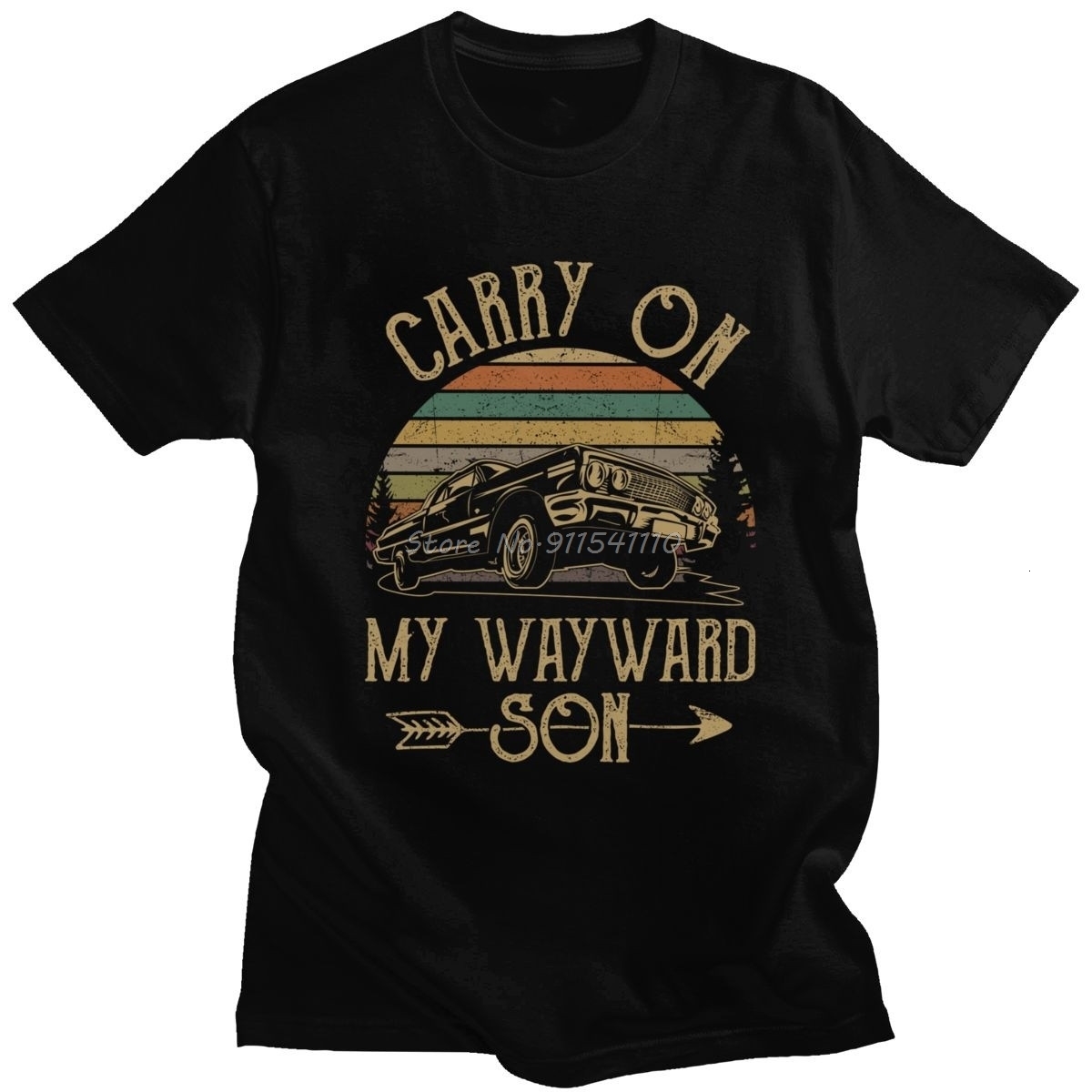 Mens TShirts Supernatural Vintage T Carry On My Wayward Son Dark Heather Unique Tee Cotton Printed Tshirt Clothing 230406
