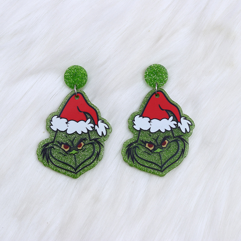 Christmas Charm Stud Earrings for Women Red Green Fashion Geometric Design Coconut Tree Heart HOHOHO Letter Grinch Santa Claus Drop Dangle New Year Xm