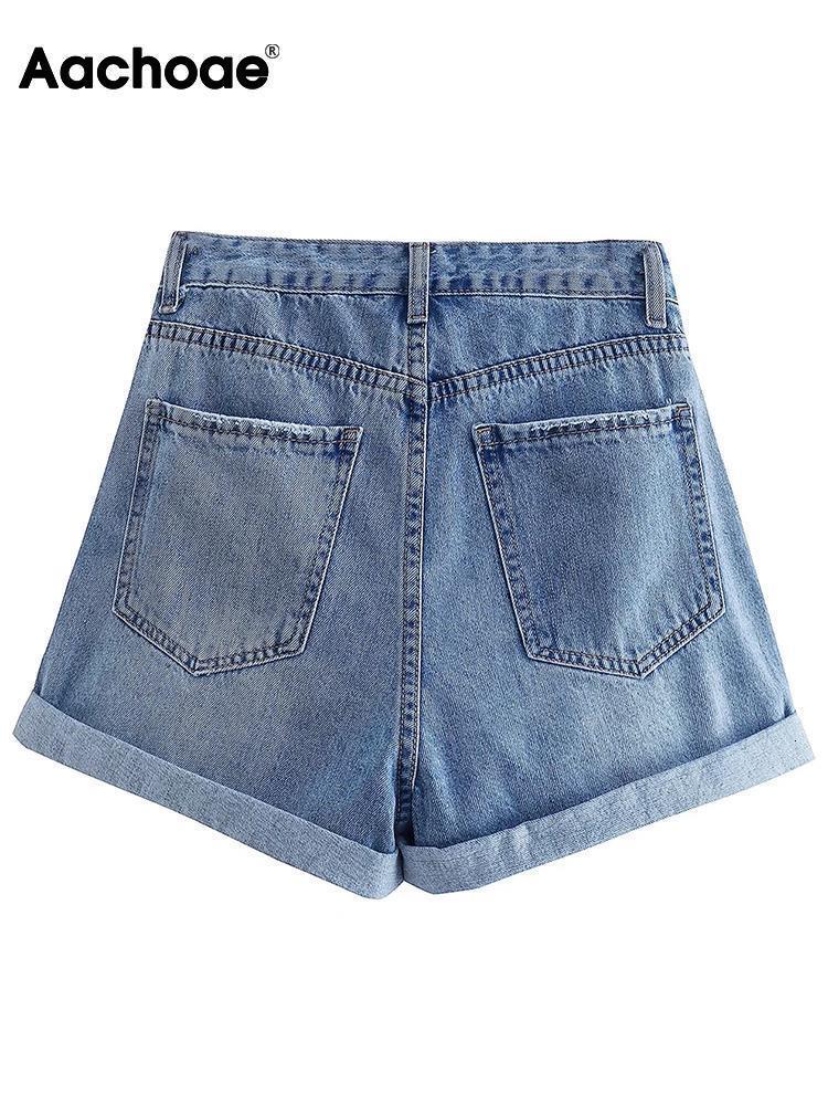Women's Shorts Aachoae Summer Casual Solid Color Denim Shorts Women High Waits Zipper Fly Pants Ladies Fashion Chic Shorts Mujer Pantalon 230503