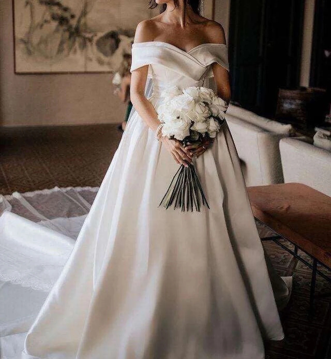 A Line Floral Wedding Dresses For Women Sweethearts Lace Detachable Train Button Bridal Gown