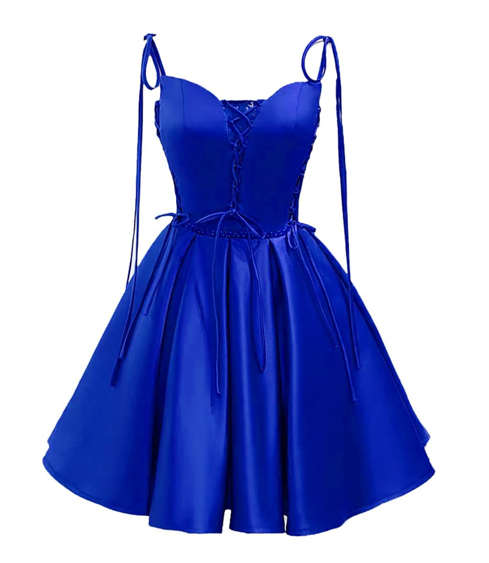 A Line Short Spaghetti Straps Homecoming Dresses Satin Princess Mini Cocktail Formal Occasion Birthday Prom Graudation Cocktail Party Gowns HD1005