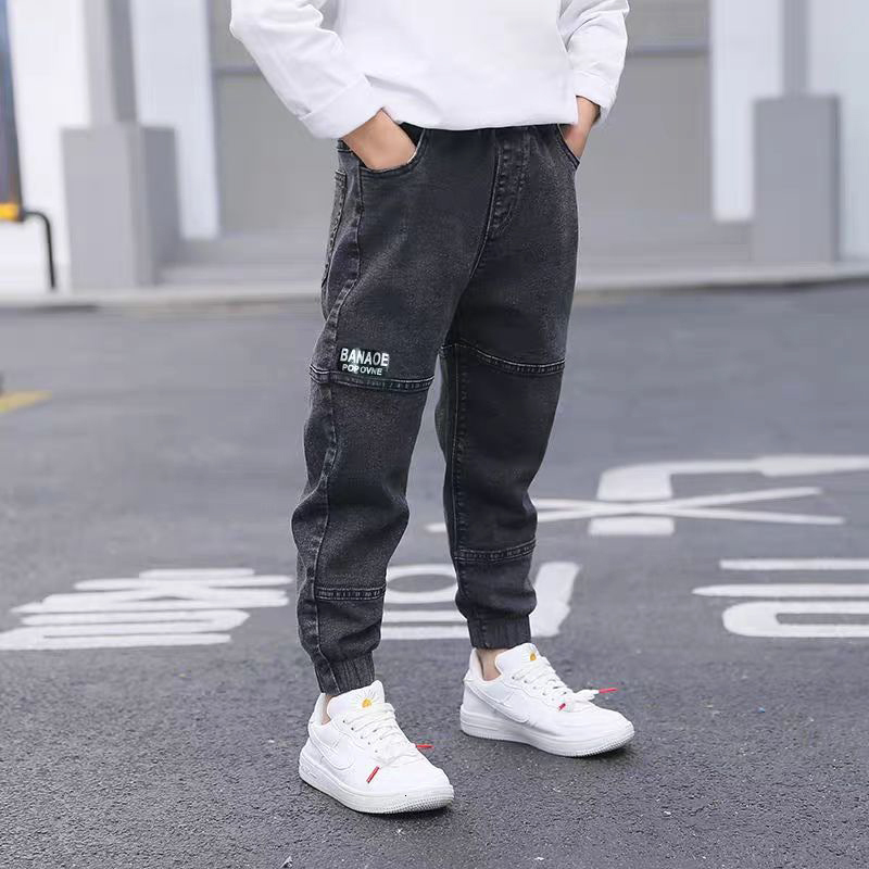 Jeans Children's boys' jeans baby clothes classic pants children's denim clothes baby boys' casual Bowboy bottom Trousers 4-12 yea