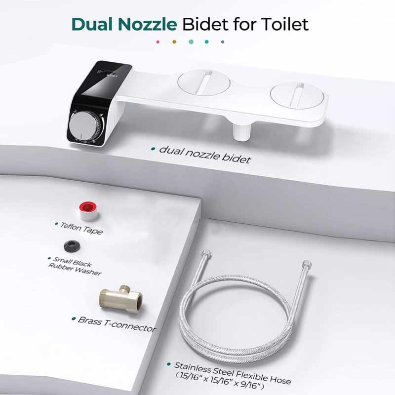 Bathroom Shower Heads Bidet Attachment UltraSlim Toilet Seat Double Nozzle Spiral Adjustable Water Pressure NonElectric Ass Sprayer With Hose L2684 - view 7