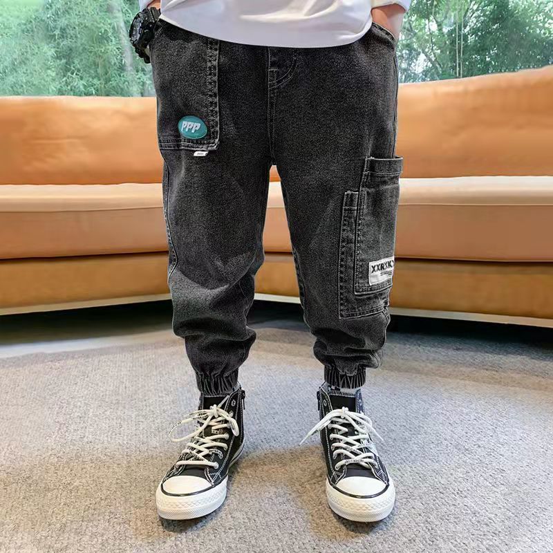 Jeans Boys Spring Jeans Fashion Baby Boys Autumn Denim Trousers 3-12T Kids Warm Pants Black Jeans Children Trousers Casual Pants 230406
