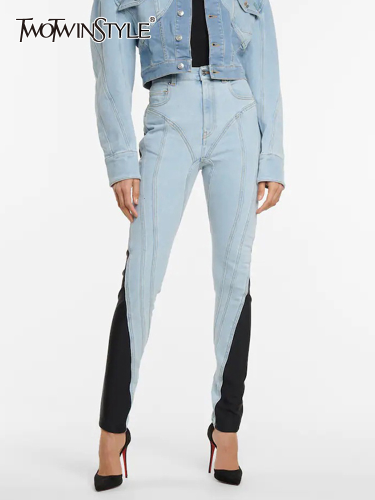 Women's Shorts TWOTYLE Streetwear Denim Pants For Female High Waist Loose Patchwork Colorblock Trousers Fashion Autumn 230404