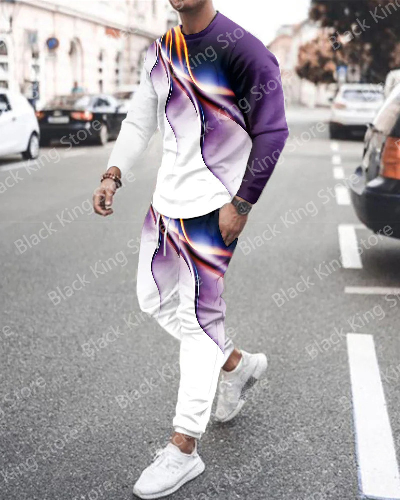 Men's Tracksuits Spring Men's 2-Piece Tracksuits 3D Printed Long Sleeve T-shirt Set Casual Men's 2-Piece Large Men's T-shirt Set 2