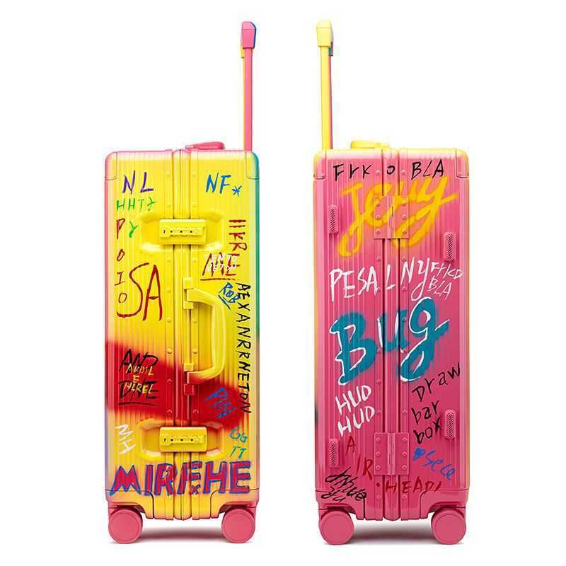 Trendy graffiti luggage, women's and men's trolley case, internet red ins, new trendy universal wheel boarding password box, travel box