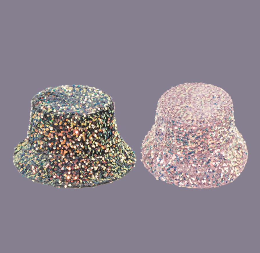 Carnival Rave Stage Wear Shiny Bling Sequin Bucket Hat Wide Brim Hip Pop Women Trendy Street Punk Stage Cap for Party Music Festival