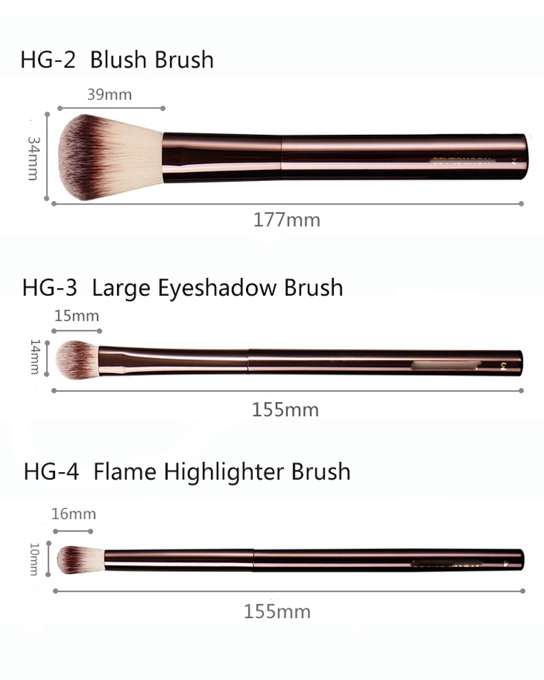 Hourgla Makeup Brushes Sculpting Loose Powder Foundation Blush Contour Eyelash Shadow Concealer EyeLiner Metal Handle Brush
