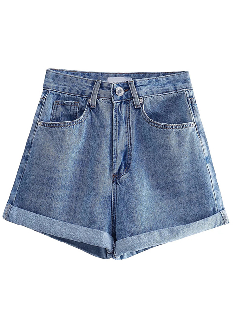 Women's Shorts Aachoae Summer Casual Solid Color Denim Shorts Women High Waits Zipper Fly Pants Ladies Fashion Chic Shorts Mujer Pantalon 230503