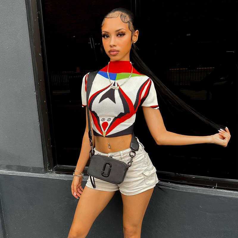 Women's t shirts 2023 Fashion T-shirt Street Summer New Waffle Print Short Sleeve Top Women Women's Tops & Tees