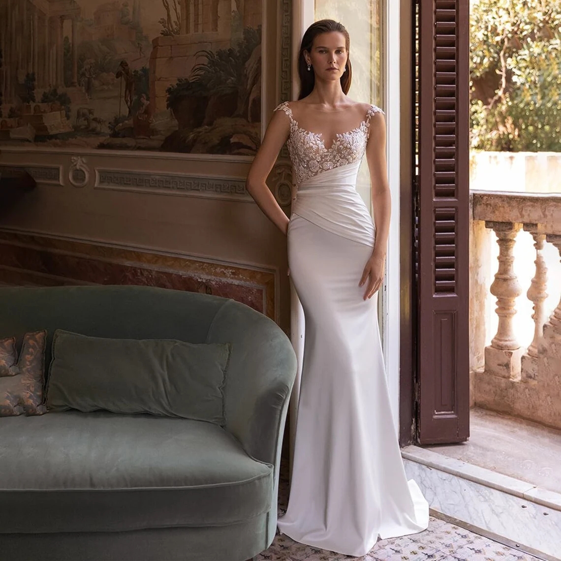 Boho Floral Weeding Dress Deep V-Neck Lace Appliques Bridal Gowns Beach Bridal Gowns Novia 2024 Floral Lace