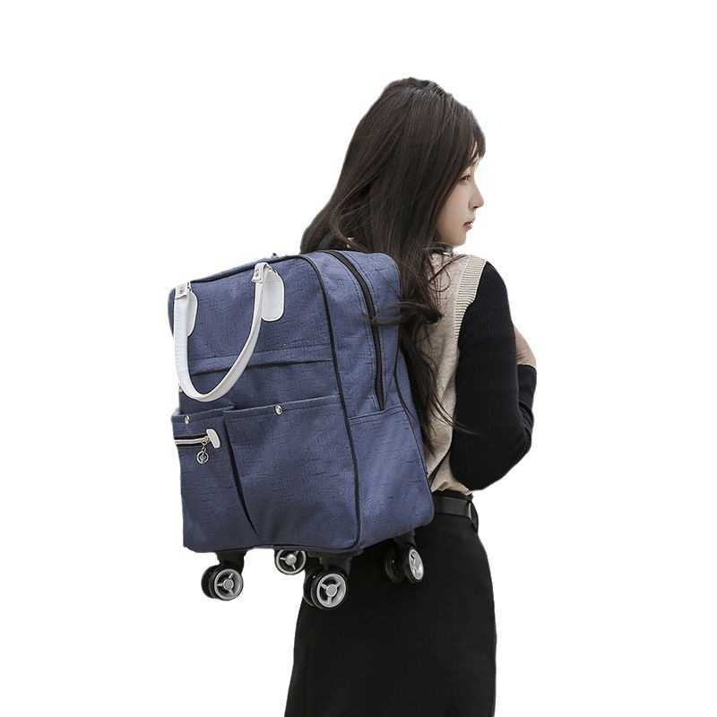 New trolley bag women's large capacity luggage bag hand luggage bag folding travel storage bag universal wheel Backpack