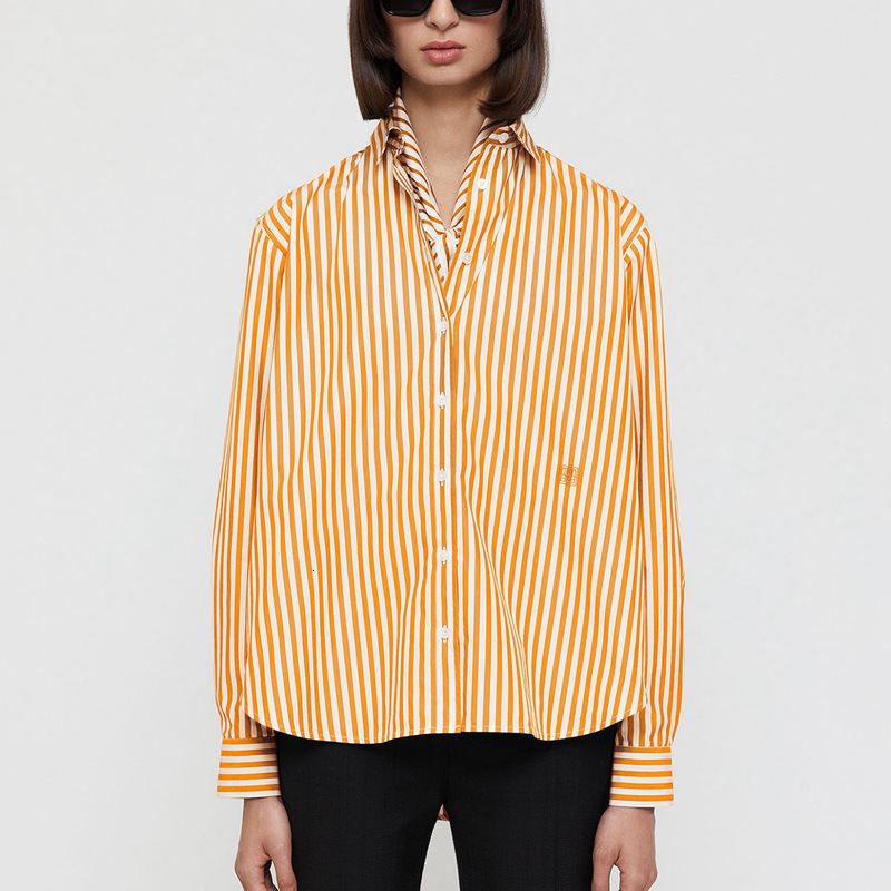 Women's Blouses Shirts TOTE Cotton Lapel Stripe Thank You Winter Commuting Loose Long Sleeve Singlebreasted Women 230404