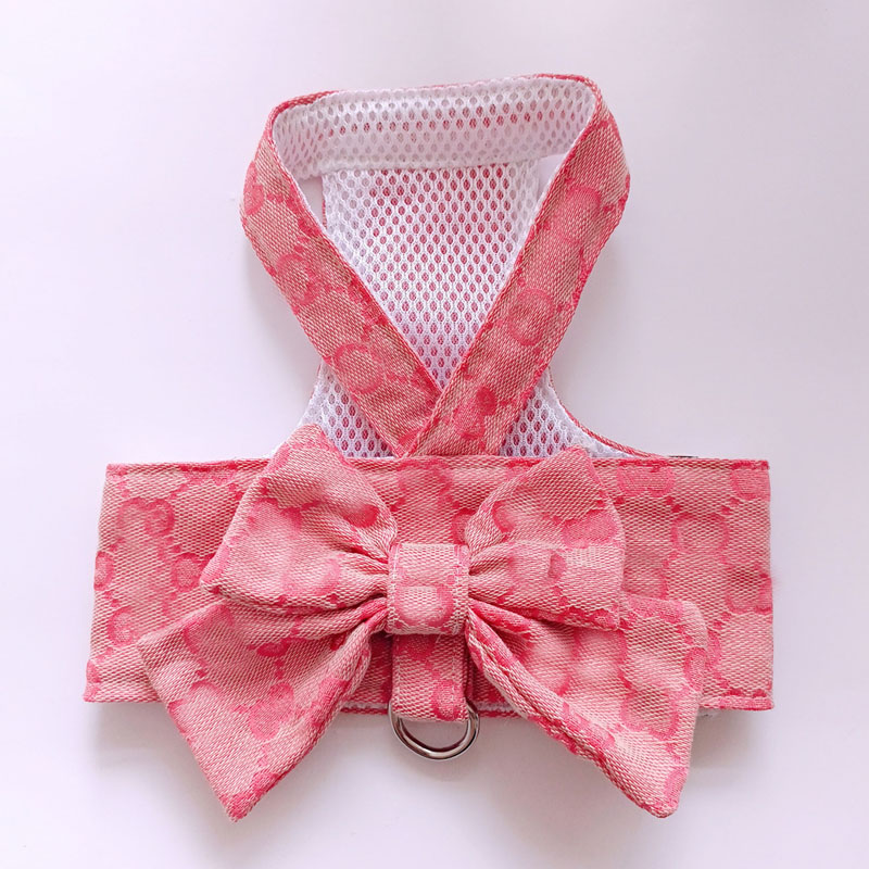 Bow Designer Knot No Pull Pet Classic Letter Pattern With D-Ring Soft Mesh Dog Dress Escape Proof Princess Puppy Harness For Small Dogs Cats