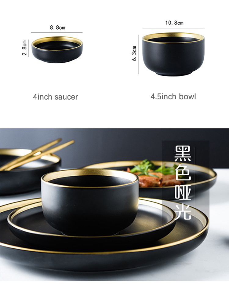 Nordic Golden Stroke Ceramic Plate Hotel Table Decoration Steak Black Dinner Plates Salad Dishes Western Cuisine Tableware Set