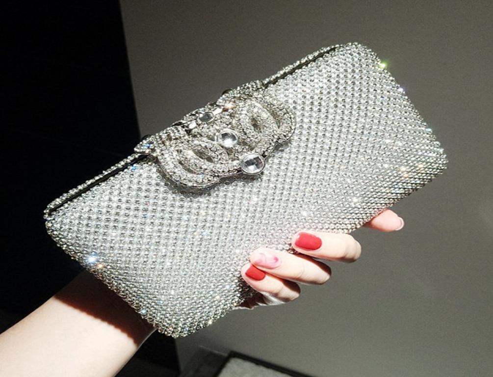 Shining Crystal SilverGold Bridal Hand Bags Style Fashion Ring Women Clutch Bags For Party Evenings Formal