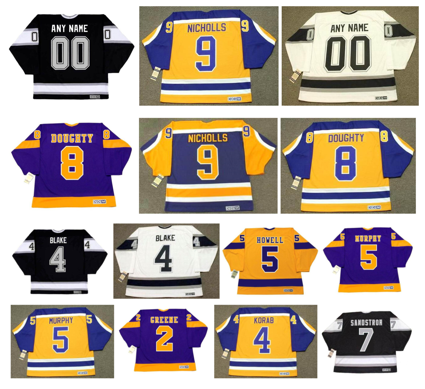 Los Kings ROB BLAKE CCM Throwback Hockey Jersey Angeles DREW DOUGHTY BERNIE NICHOLLS JERRY KORAB HARRY HOWELL MATT GREENE TOMAS SANDSTROM Size S-4XL, Custom message add your name number
Los Kings ROB BLAKE CCM Throwback Hockey Jersey Angeles DREW DOUGHTY BERNIE NICHOLLS JERRY KORAB HARRY HOWELL MATT GREENE TOMAS SANDSTROM Size S-4XL, Custom message add your name number