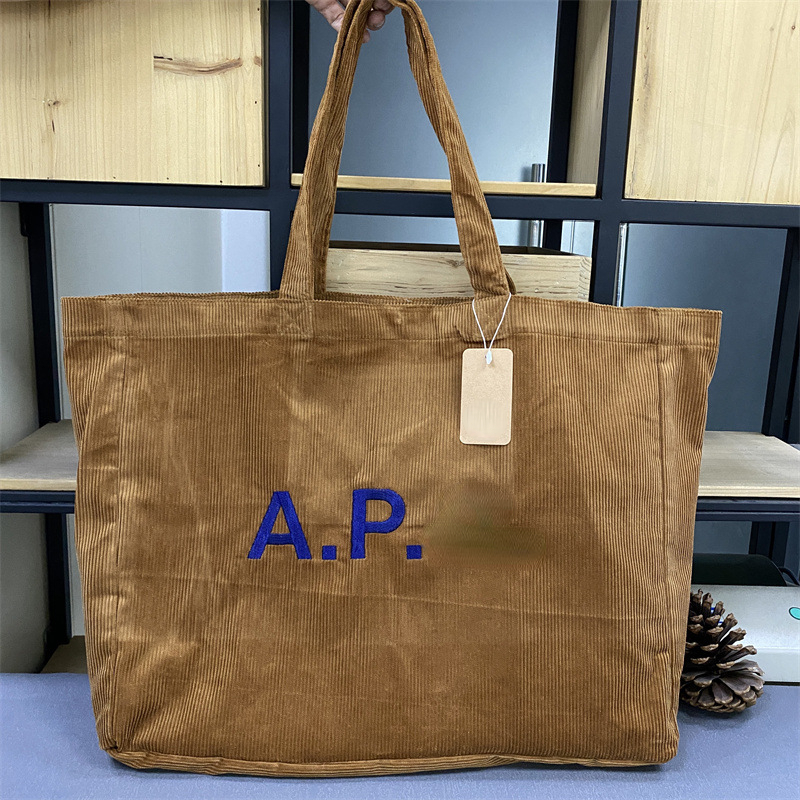 AP Embroidered Letter Shoulder Bags Large Capacity Handbags Fashion Casual Corduroy Shopping Bag