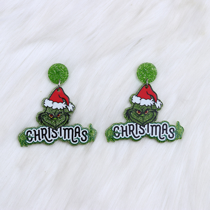 Christmas Charm Stud Earrings for Women Red Green Fashion Geometric Design Coconut Tree Heart HOHOHO Letter Grinch Santa Claus Drop Dangle New Year Xm