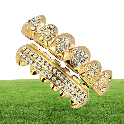 18K Real Gold Punk Hiphop CZ Zircon Poker Letters Vampire Teeth Fang Grillz Diamond Grills Braces Tooth Cap Rapper Jewelry for Cos