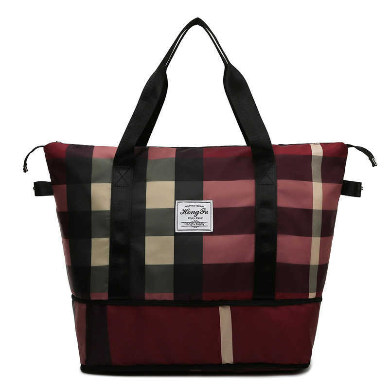 Duffel Bags 2023 New Fashion Folding Short Distance Travel Large Capacity Women s Hand Luggage Storage Wet and Dry Separation Fitness 230406