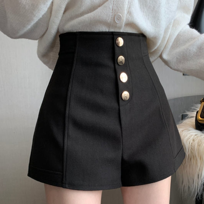Women's Shorts Women's Shorts Korean Elegant Button Autumn Basic Solid High Waist Full Matching Shorts Casual Women's Vintage Wide Leg 