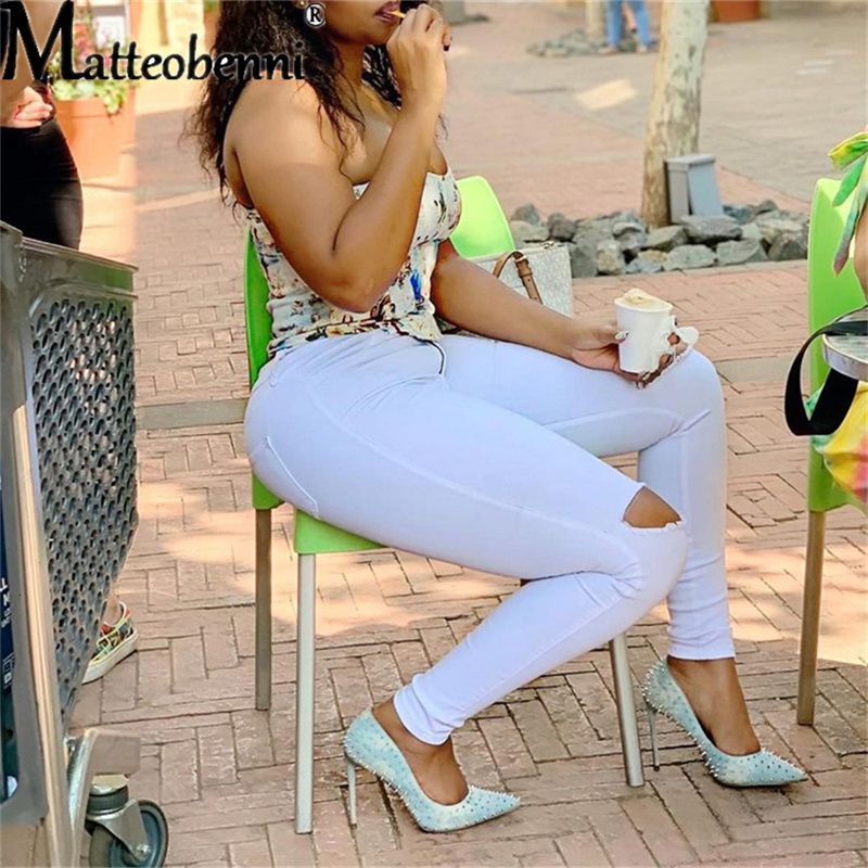 Women's Jean's Denim Pants Casual Solid Color High Stretch Ripped Skinny Thin Jeans Fashion Sexy Lift Hips Slim Waist Pencil 230404