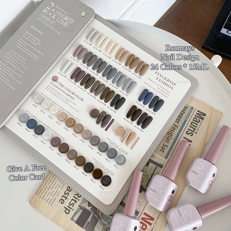 Rormays 24 Color Gel Polishing Nail Polish Set Autumn and Winter New Grey Semi Permanent Varnish Gel UV LED Immersion Primer Finish Nail Salon Factory